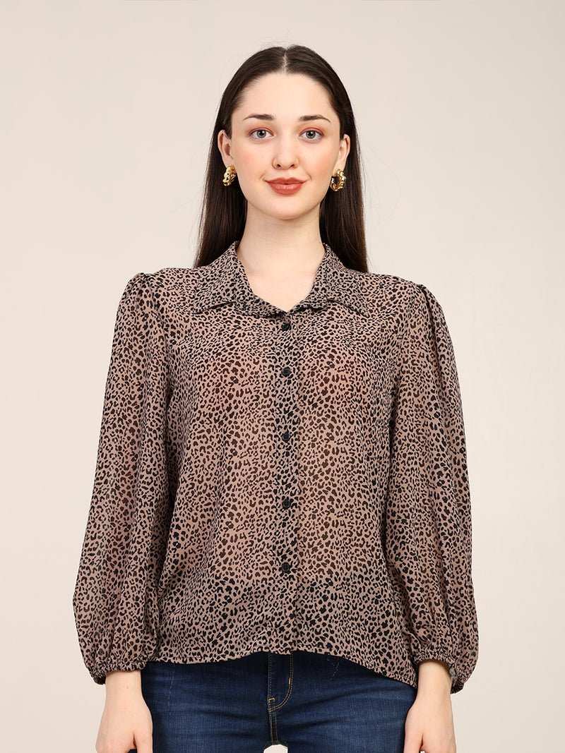 7OUNCE Leopard Print Georgette Shirt for Women - Image 1
